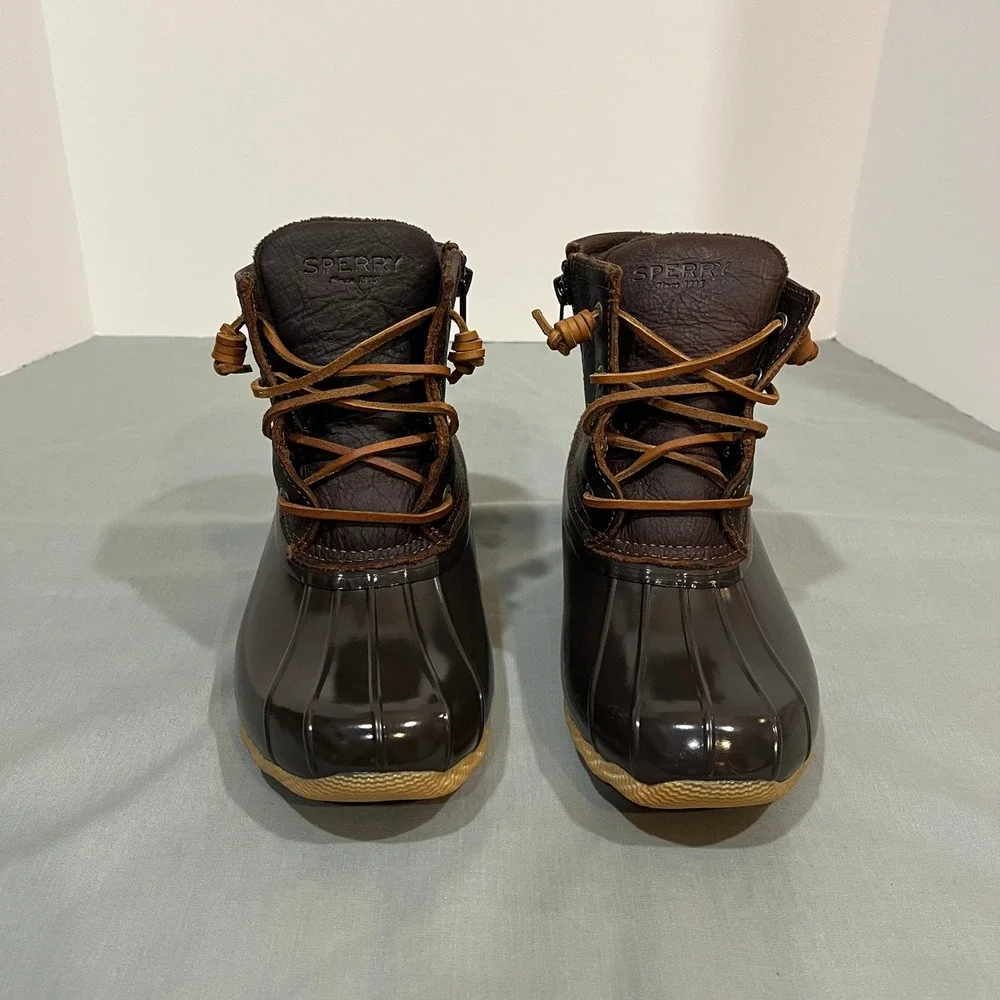 Sperry Saltwater‎ Duck Boots Women 6W Brown Leather Waterproof STS91176